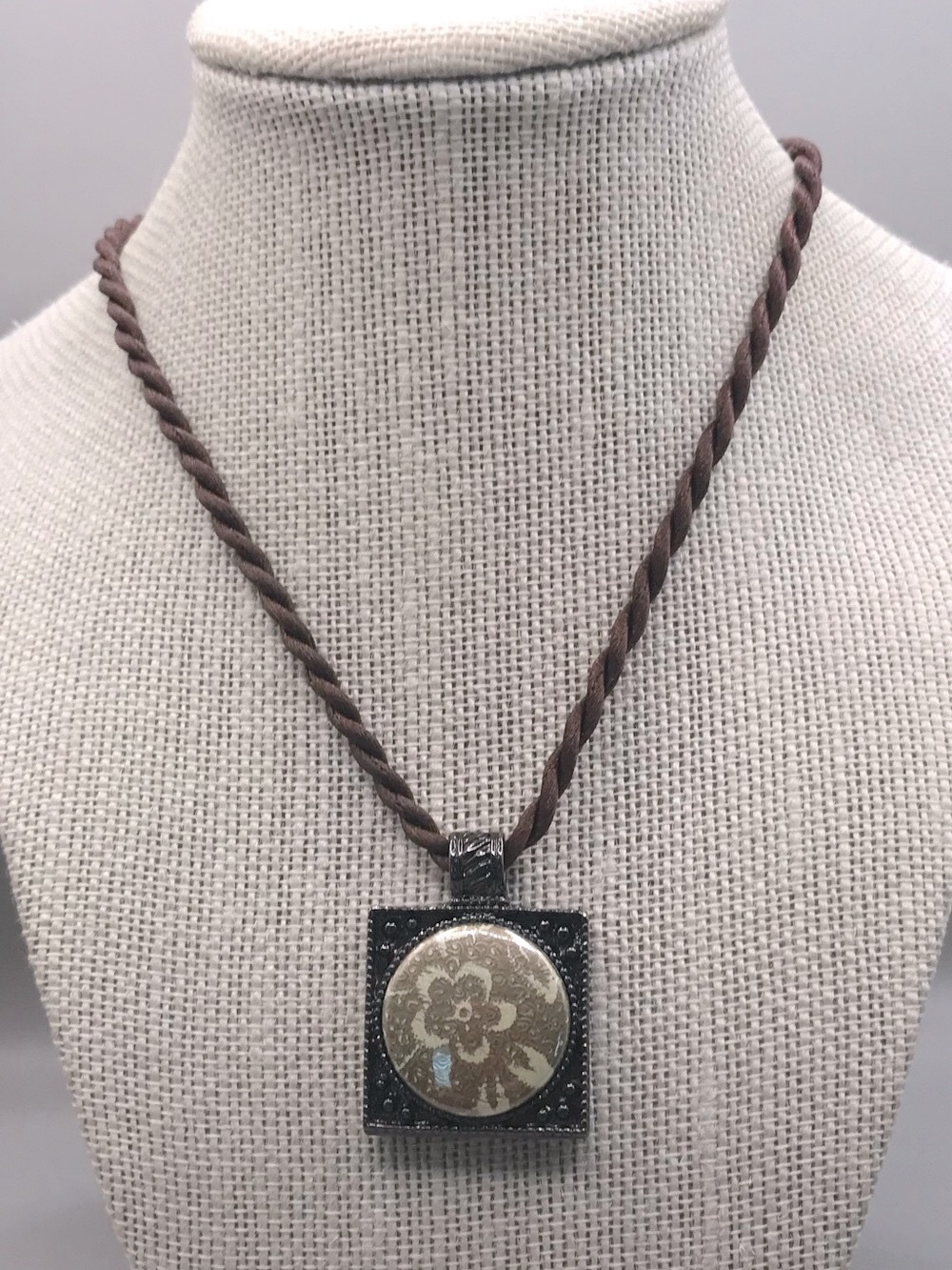 Magnabilities Brown Cord Necklace with Gold Floral Medallion Pendant